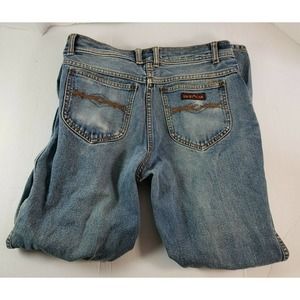 Vintage Lucky Star Jeans Blue Denim 33x30 Hippy High Rise 1970s Distressed
